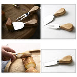 kn603 Lot de 4 couteaux à fromage en acier inoxydable avec manche en bois Outil de cuisson