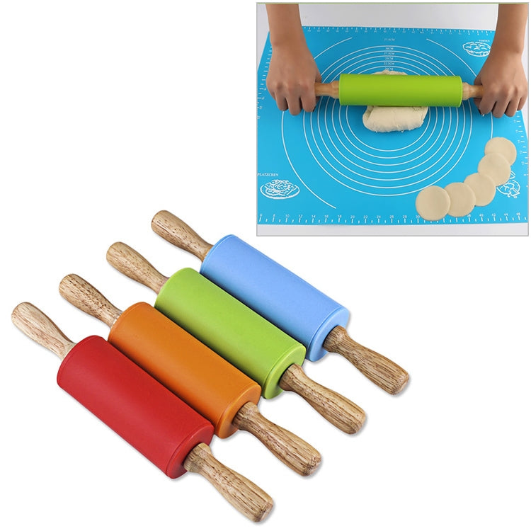 kn055 Rouleau à pâtisserie en silicone à manche en bois massif antiadhésif pour boulettes, longueur : 23 cm, couleur aléatoire, 23 cm