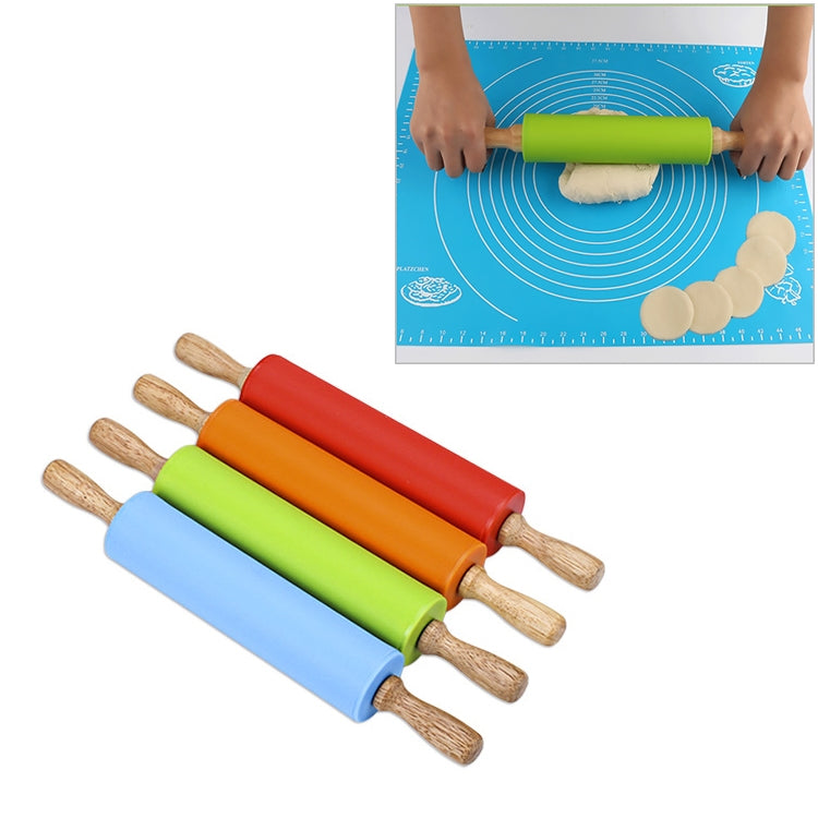 kn055 Rouleau à pâtisserie en silicone avec manche en bois massif, antiadhésif, pour boulettes, longueur : 29 cm, livraison couleur aléatoire, 29 cm