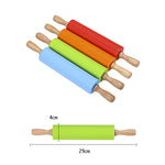 kn055 Rouleau à pâtisserie en silicone avec manche en bois massif, antiadhésif, pour boulettes, longueur : 29 cm, livraison couleur aléatoire, 29 cm