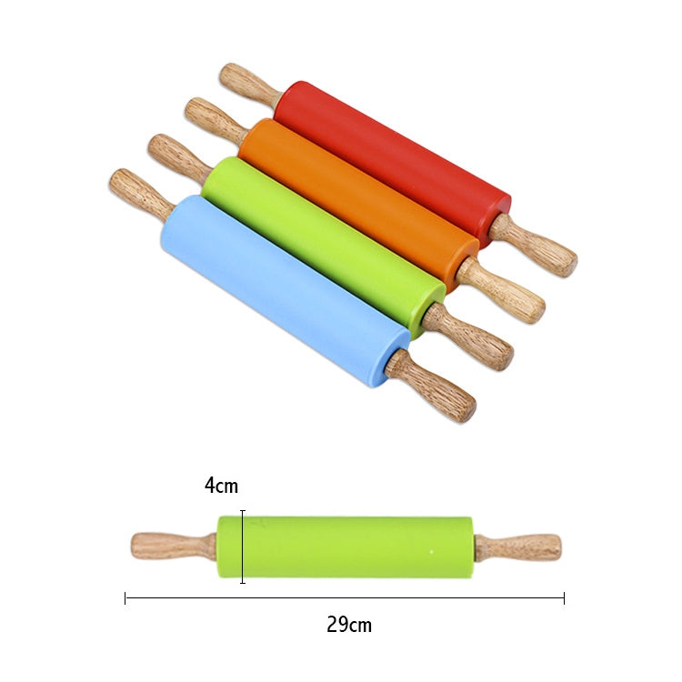 kn055 Rouleau à pâtisserie en silicone avec manche en bois massif, antiadhésif, pour boulettes, longueur : 29 cm, livraison couleur aléatoire, 29 cm