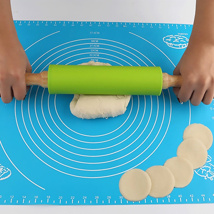 kn055 Rouleau à pâtisserie en silicone avec manche en bois massif, antiadhésif, pour boulettes, longueur : 29 cm, livraison couleur aléatoire, 29 cm