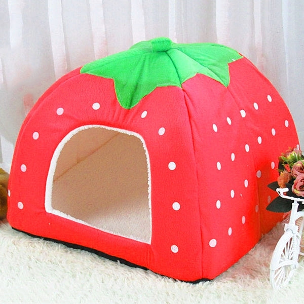 Nid pour animaux de compagnie pliable en forme de fraise, en peluche courte, taille M, rouge, rose, bleu, violet