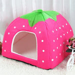 Nid pour animaux de compagnie pliable en forme de fraise, en peluche courte, taille M, rouge, rose, bleu, violet