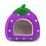 Nid pour animaux de compagnie pliable en forme de fraise, en peluche courte, taille M, rouge, rose, bleu, violet