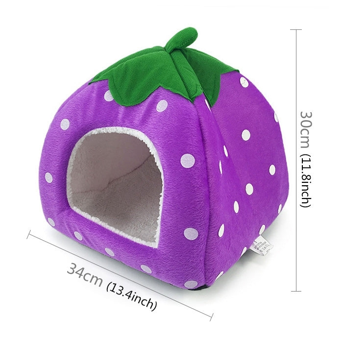 Nid pour animaux de compagnie pliable en forme de fraise, en peluche courte, taille M, rouge, rose, bleu, violet