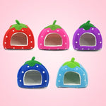 Nid pour animaux de compagnie pliable en forme de fraise, en peluche courte, taille M, rouge, rose, bleu, violet