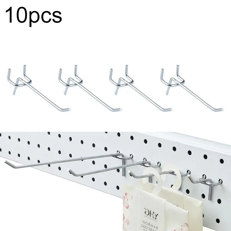 10pcs Crochets pour panneau perforé de magasin de vêtements supermarché, espacement des trous : 2,5cm, longueur : 10cm, diamètre du fil : 3,3mm, longueur : 10cm
