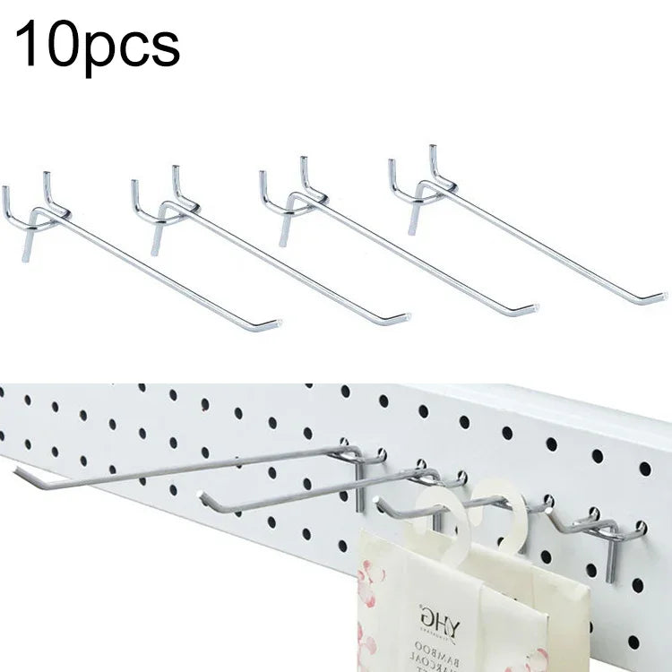 10 crochets pour panneau perforé de supermarché ou de magasin de vêtements, plaque perforée pour étagère, pas des trous : 2,5 cm, longueur : 15 cm, diamètre du fil : 3,3 mm, longueur : 15 cm
