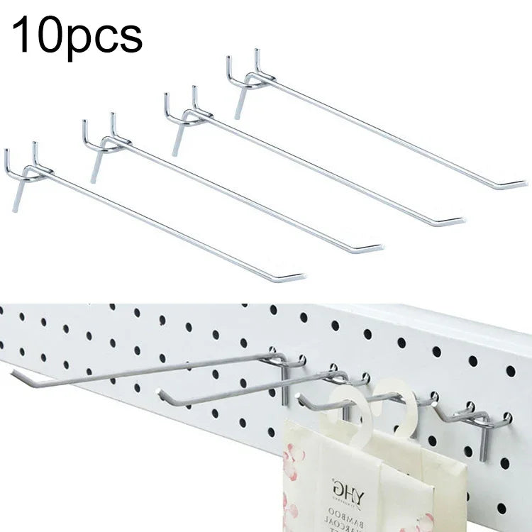 10 crochets pour panneau perforé de supermarché ou de magasin de vêtements, plaque perforée pour étagère, pas des trous : 2,5 cm, longueur : 20 cm, diamètre du fil : 3,3 mm, longueur : 20 cm