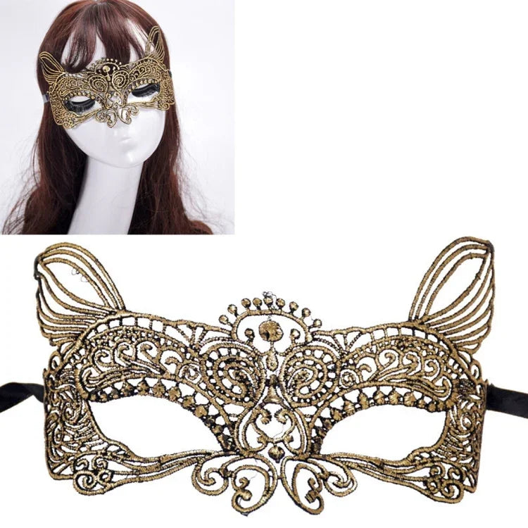 Masque de bal masqué Halloween Danse Sexy Femme Bronzing Dentelle Masque Roi Chat, Roi Chat Bronzing