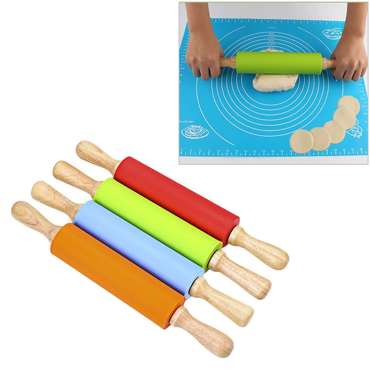 kn055 Rouleau à Pâtisserie Antiadhésif en Silicone avec Poignée en Bois Massif, Longueur : 38cm, Couleur Aléatoire, 38cm