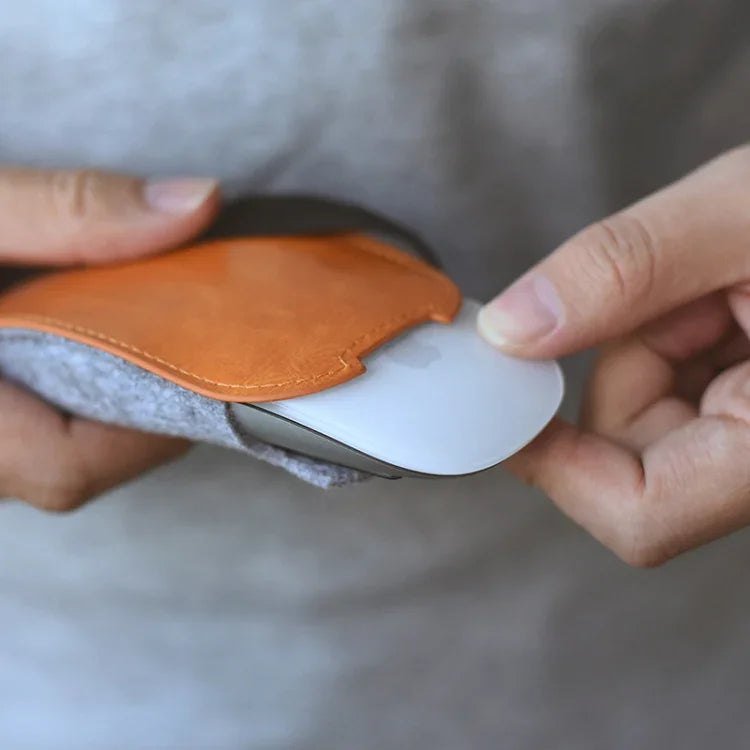Sac de rangement pour souris en cuir PU et feutre, style européen, pour Apple Magic Mouse 2, style européen