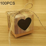 100 PCS Boîte à sucre en papier kraft motif grain de bois en forme de cœur évidé pour mariage, Taille : 5x5x5cm, Cœur noir, Cœur LOVE