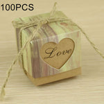 100 PCS Boîte à sucre en papier kraft motif grain de bois en forme de cœur évidé pour mariage, Taille : 5x5x5cm, Cœur noir, Cœur LOVE