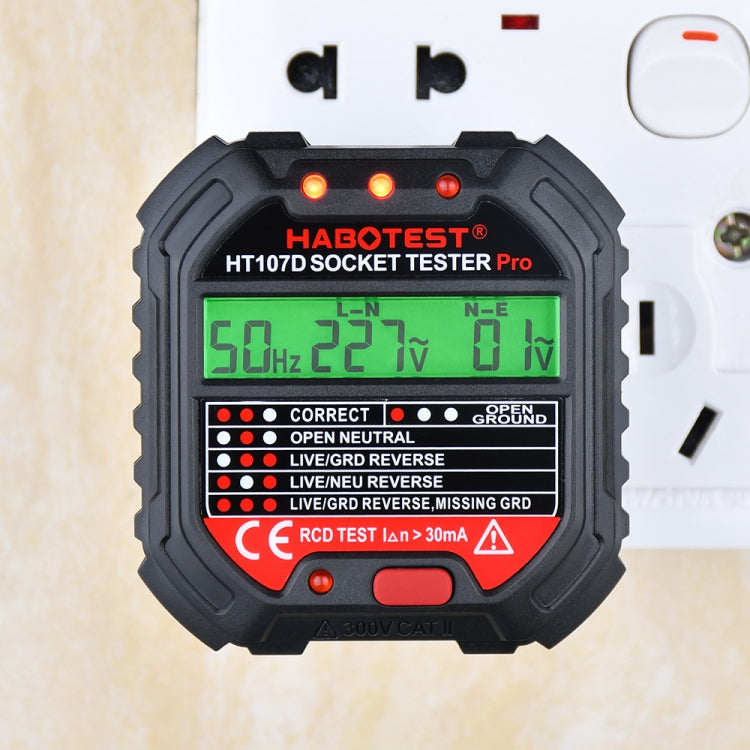 Testeur de prise à affichage numérique multifonction HABOTEST HT107D, HT107D (prise US), HT107D (prise UK), HT107D (prise EU)