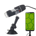 Microscope numérique USB 2 en 1 avec grossissement 1600X, capteur d'image HD 0,3MP, 8 LED et support professionnel, 1600X