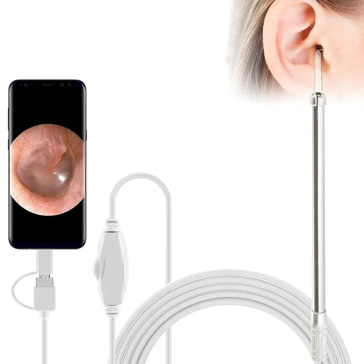 i95 Endoscope USB 3 en 1 pour oreilles, caméra d'inspection HD 0.3MP, curette visuelle pour téléphones OTG Android, PC et MacBook, câble de 1,75 m, 3 en 1 blanc 0.3MP