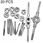 Ensemble combiné de tarauds et filières multi-spécifications 20 pièces, clé à tarauder manuelle métrique, treuil, 20 pièces