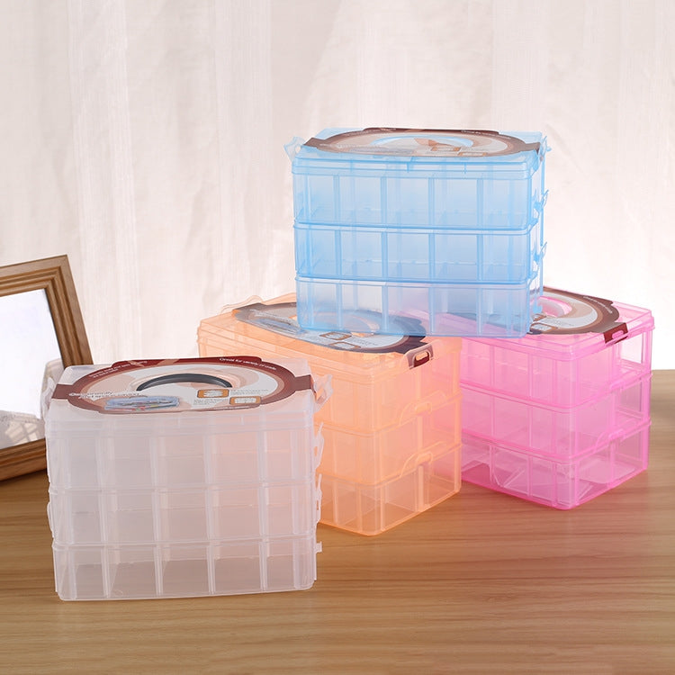 Grande Boîte de Rangement à Trois Couches 36 Emplacements Grande Boîte en Plastique pour Accessoires Artisanaux Barbes Bijoux Organisateur Domestique