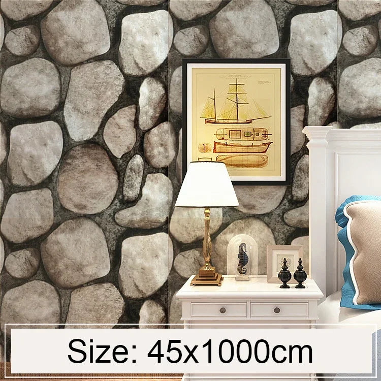 Papier peint autocollant décoratif créatif en pierre Boulder 3D, chambre, salon, mur, rouleau de papier peint étanche, taille : 45 x 1000cm, Boulder