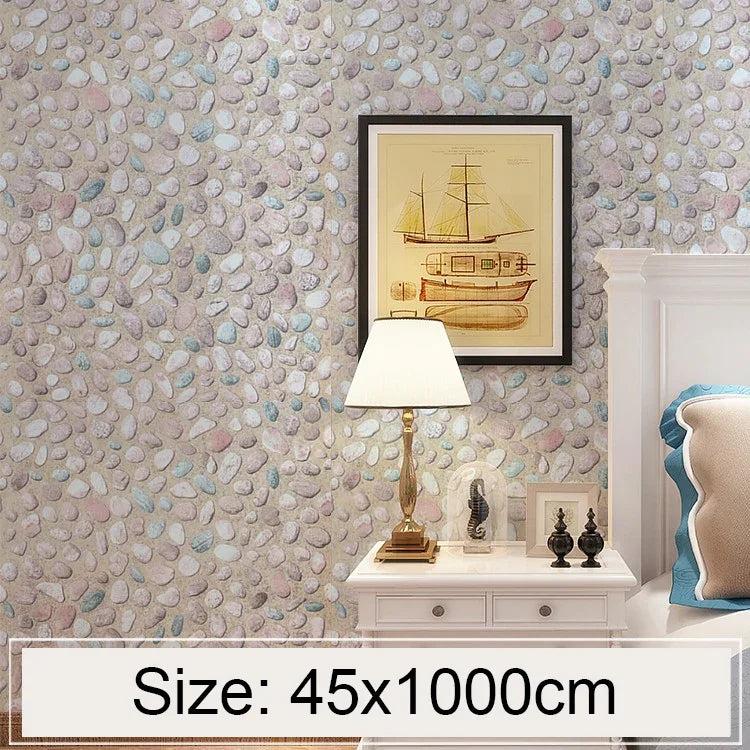 Papier peint autocollant décoratif en briques de pierre 3D Cobblestone Creative pour chambre et salon, papier peint mural étanche, rouleau, taille : 45 x 1000cm, Cobblestone