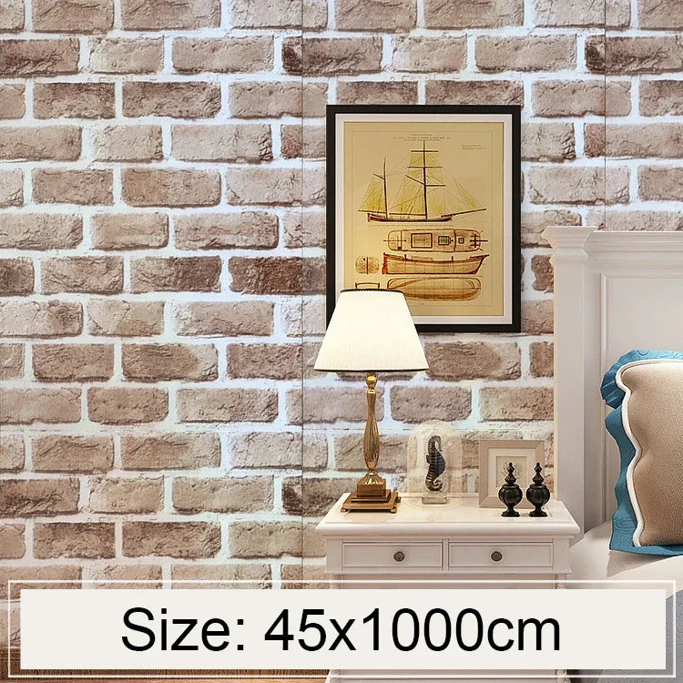 Papier peint décoratif créatif en briques rétro 3D, rouleau de papier peint étanche pour chambre et salon, taille : 45 x 1000 cm, brique rétro