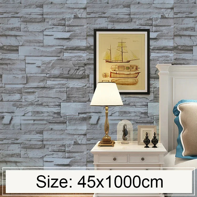 Papier peint autocollant décoratif créatif en brique de stuc 3D, décoration murale étanche pour chambre et salon, rouleau de papier peint, taille : 45 x 1000 cm, brique de stuc