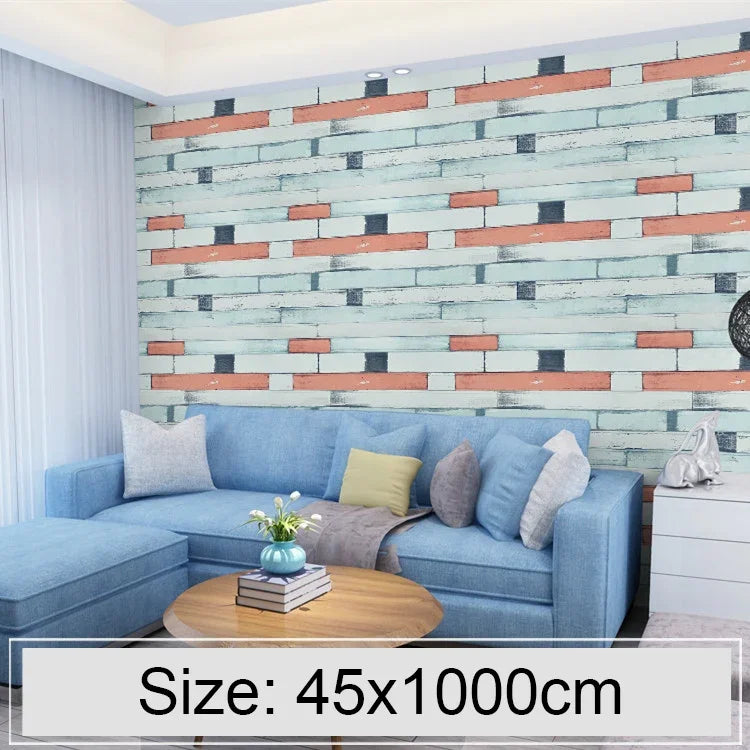 Papier peint autocollant décoratif créatif en pierre bois 3D, brique en pierre, chambre, salon, mur, rouleau de papier peint étanche, taille : 45 x 1000cm, pierre bois