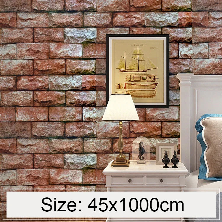 Papier peint autocollant décoratif en briques de pierre 3D Qi Yunshi Creative pour chambre et salon, papier peint mural étanche, rouleau, taille : 45 x 1000cm, Qi Yunshi