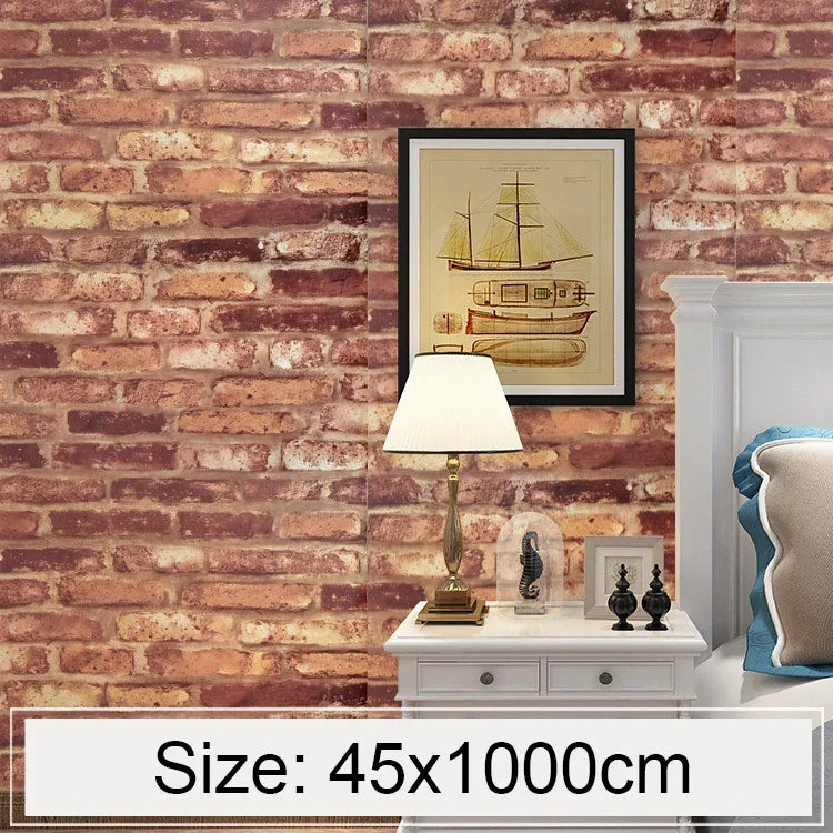 Papier peint autocollant décoratif créatif en brique européenne 3D, chambre, salon, mur, rouleau de papier peint étanche, taille : 45 x 1000cm, brique européenne
