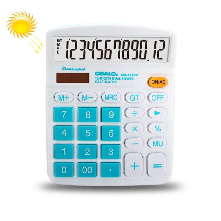 Calculatrice de bureau colorée OSALO OS-837VC 12 chiffres, double alimentation solaire