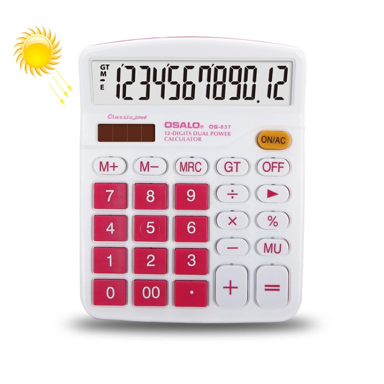 Calculatrice de bureau colorée OSALO OS-837VC 12 chiffres, double alimentation solaire