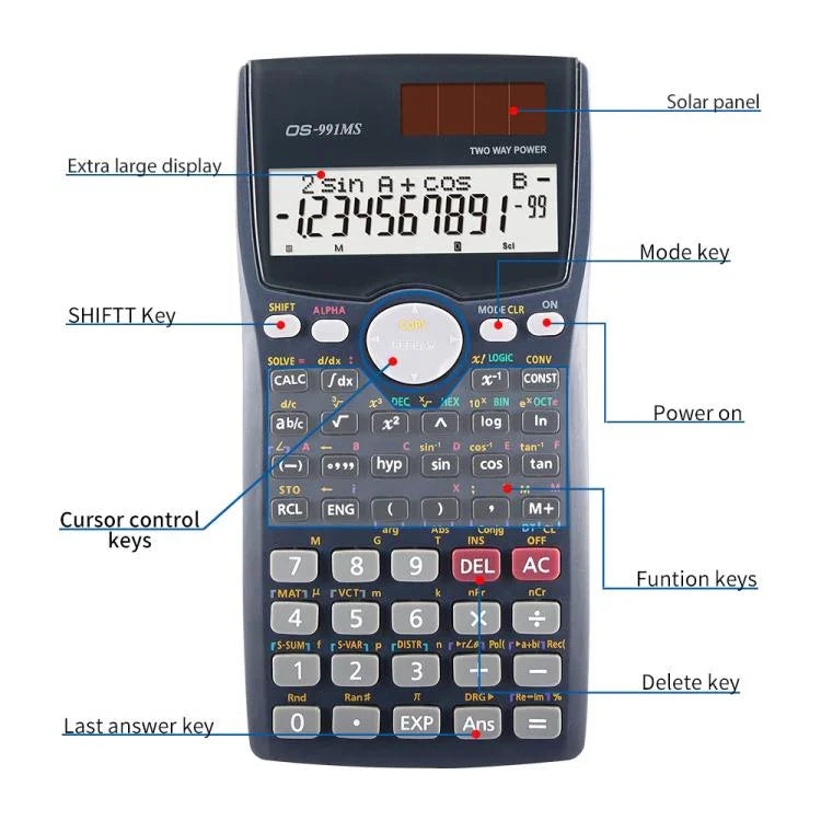 Calculatrice scientifique multifonction OSALO OS-991MS à affichage double ligne 10+2 chiffres, calculatrice solaire à double alimentation, OS-991MS