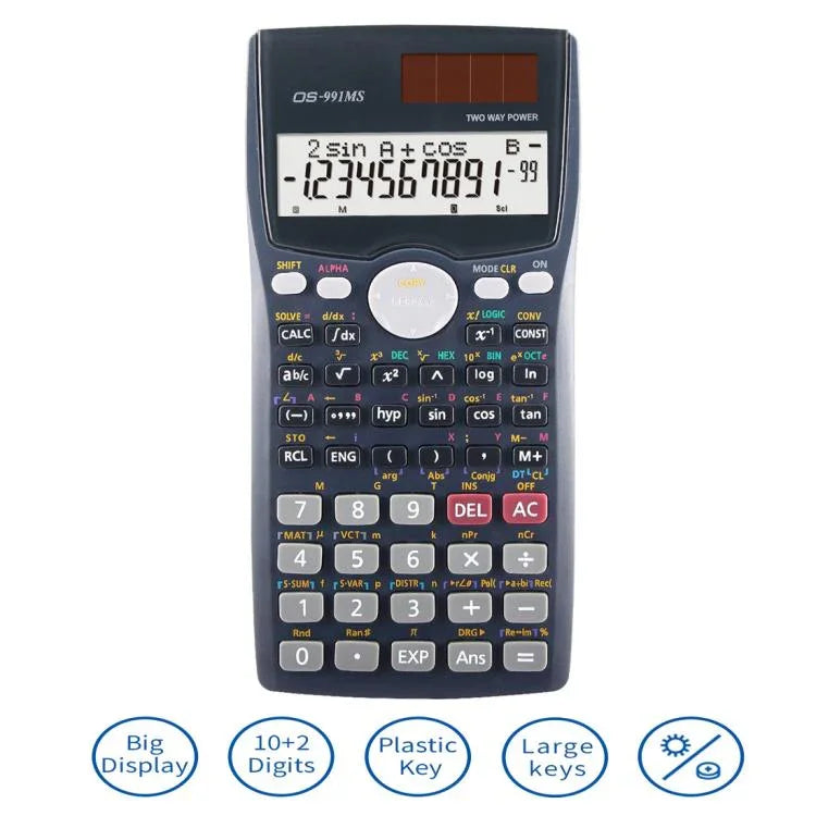 Calculatrice scientifique multifonction OSALO OS-991MS à affichage double ligne 10+2 chiffres, calculatrice solaire à double alimentation, OS-991MS