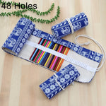 Trousse à Stylos 48 Emplacements Imprimé Éléphant Ethnique Toile Enroulable Trousse à Crayons Pochette Papeterie, 48 Emplacements