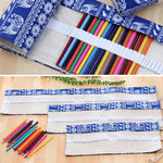 Trousse à Stylos 48 Emplacements Imprimé Éléphant Ethnique Toile Enroulable Trousse à Crayons Pochette Papeterie, 48 Emplacements