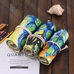 Trousse à crayons imprimée tableau Van Gogh 72 emplacements, toile, pochette à crayons enroulable, 72 emplacements