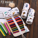Trousse à stylos en toile à motif animal de dessin animé de 72 emplacements, étui à crayons à enroulement, pochette de papeterie, 72 emplacements