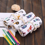 Trousse à stylos en toile à motif animal de dessin animé de 72 emplacements, étui à crayons à enroulement, pochette de papeterie, 72 emplacements