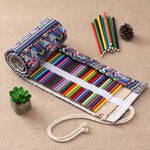 Trousse à crayons imprimée ethnique 72 emplacements, toile, pochette à crayons enroulable, 72 emplacements
