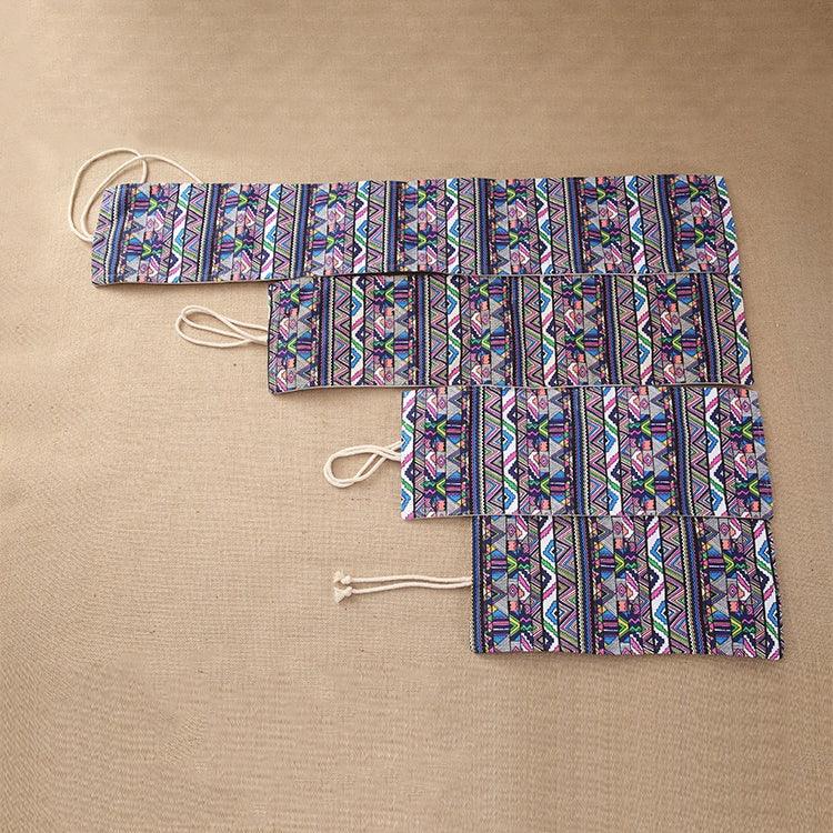 Trousse à crayons imprimée ethnique 72 emplacements, toile, pochette à crayons enroulable, 72 emplacements