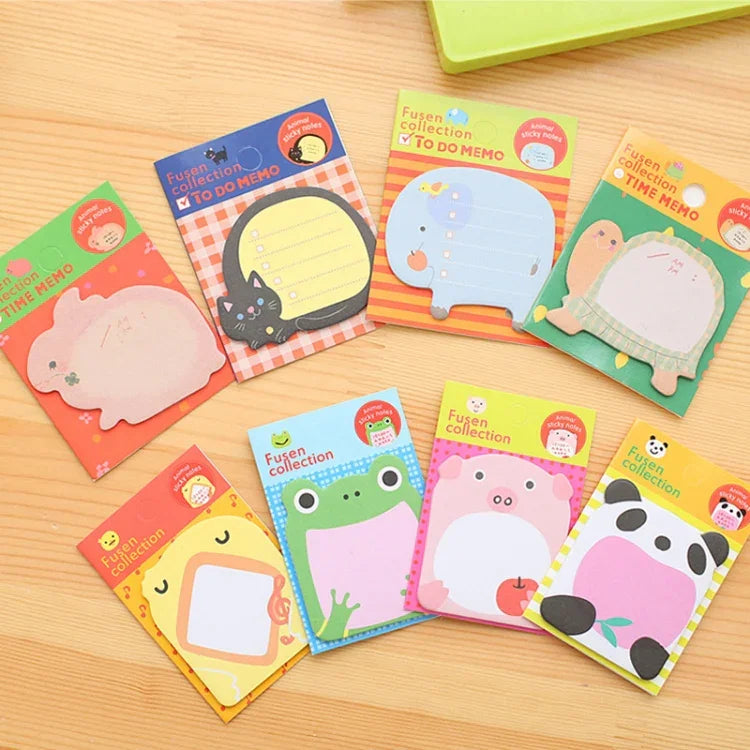 40 PCS bloc-notes autocollants en forme d'animaux dessin animé, notes adhésives N fois, marque-page, fournitures scolaires et de bureau, style aléatoire, bloc-notes adhésif