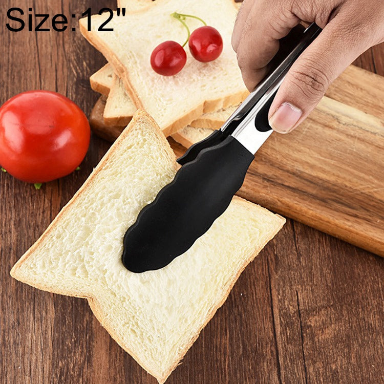 Pince de cuisine antidérapante en silicone pour aliments, pain, barbecue, 30 cm, noir, 30 cm, rouge
