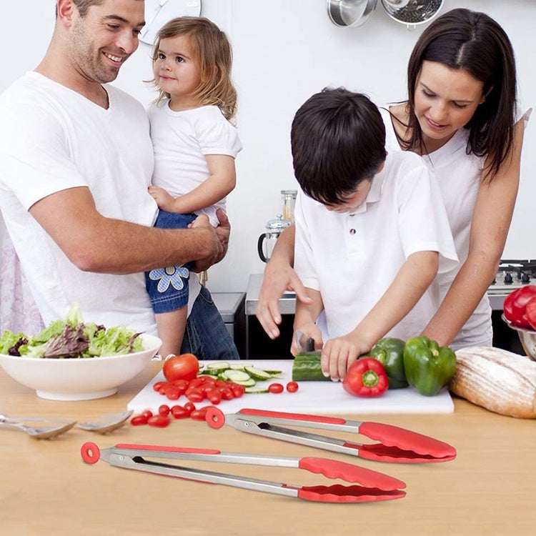 Pince de cuisine antidérapante en silicone pour aliments, pain, barbecue, 30 cm, noir, 30 cm, rouge