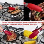 Pince de cuisine antidérapante en silicone pour aliments, pain, barbecue, 30 cm, noir, 30 cm, rouge