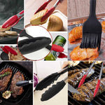Pince de cuisine antidérapante en silicone pour aliments, pain, barbecue, 30 cm, noir, 30 cm, rouge