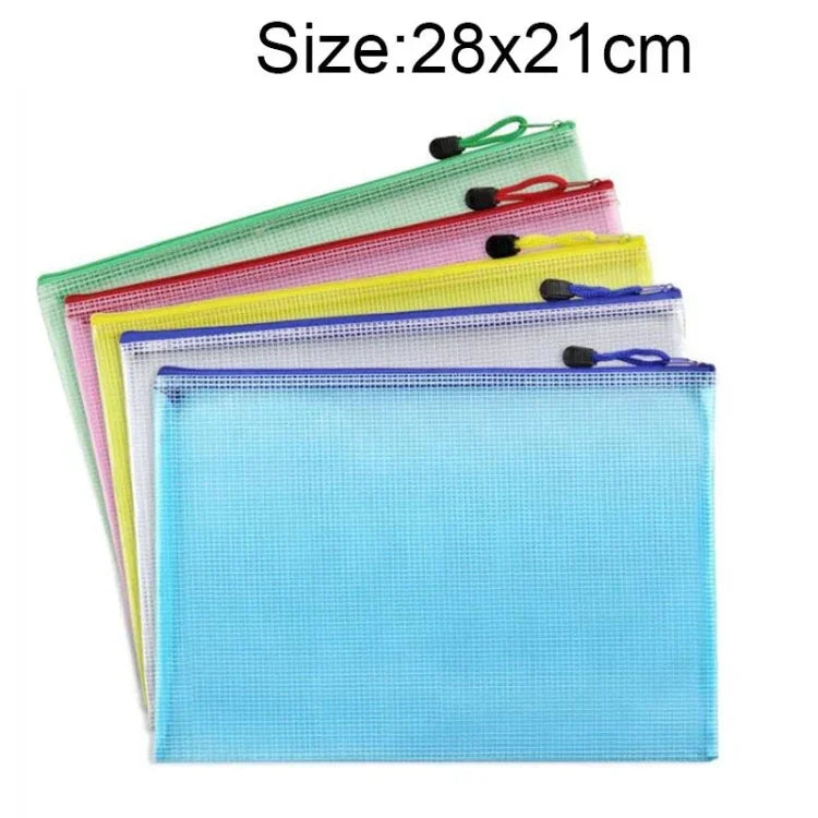 Trousse à Papeterie en Maille Plastique avec Fermeture Éclair, Couleur Livrée au Hasard (B5, Taille : 28x21cm), B5, Taille : 28x21cm
