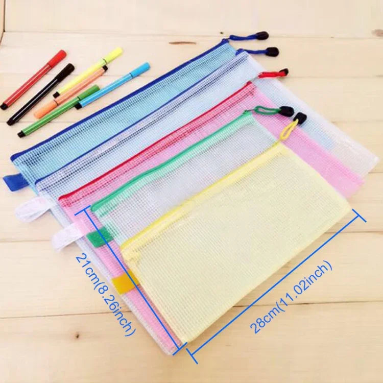 Trousse à Papeterie en Maille Plastique avec Fermeture Éclair, Couleur Livrée au Hasard (B5, Taille : 28x21cm), B5, Taille : 28x21cm