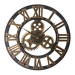 Horloge murale à engrenages ronde en bois rétro à face unique avec chiffres romains, diamètre : 35 cm, chiffres romains 35 cm, chiffres romains 35 cm